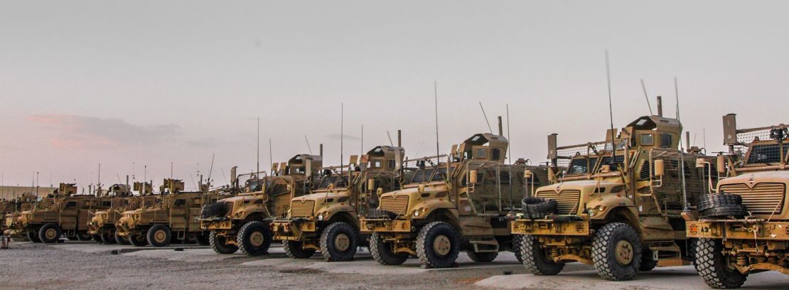 Soldiers assigned to G Company, 2nd Battalion, 14th Infantry Regiment, 10th Mountain Division maintain mine resistant ambush protected vehicles (MRAP) at the maintenance distribution yard on Kandahar Airfield, Afghanistan