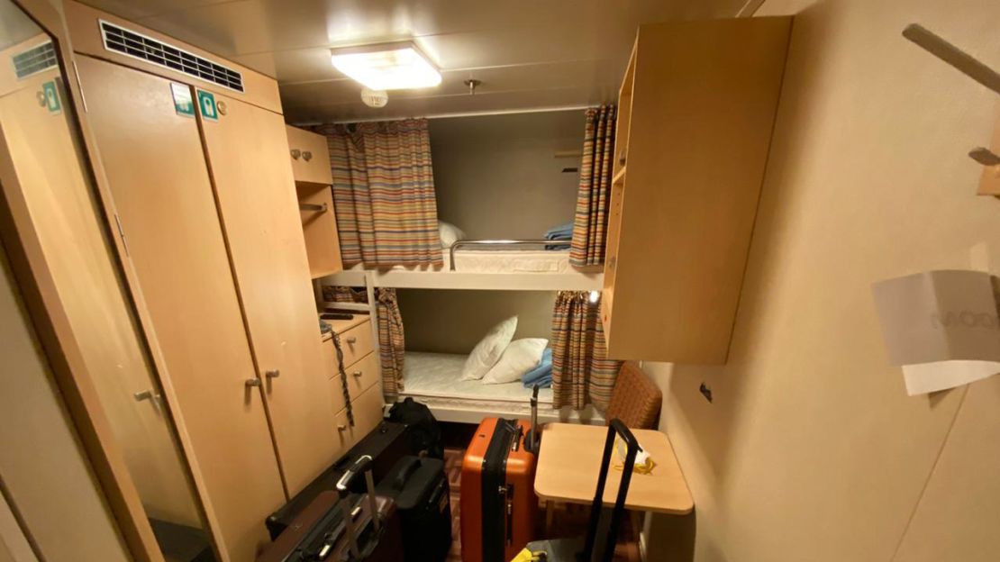 Caio Saldanha and his fiancée Jessica Furlan shared this windowless cabin on board the Celebrity Equinox while waiting to be repatriated.