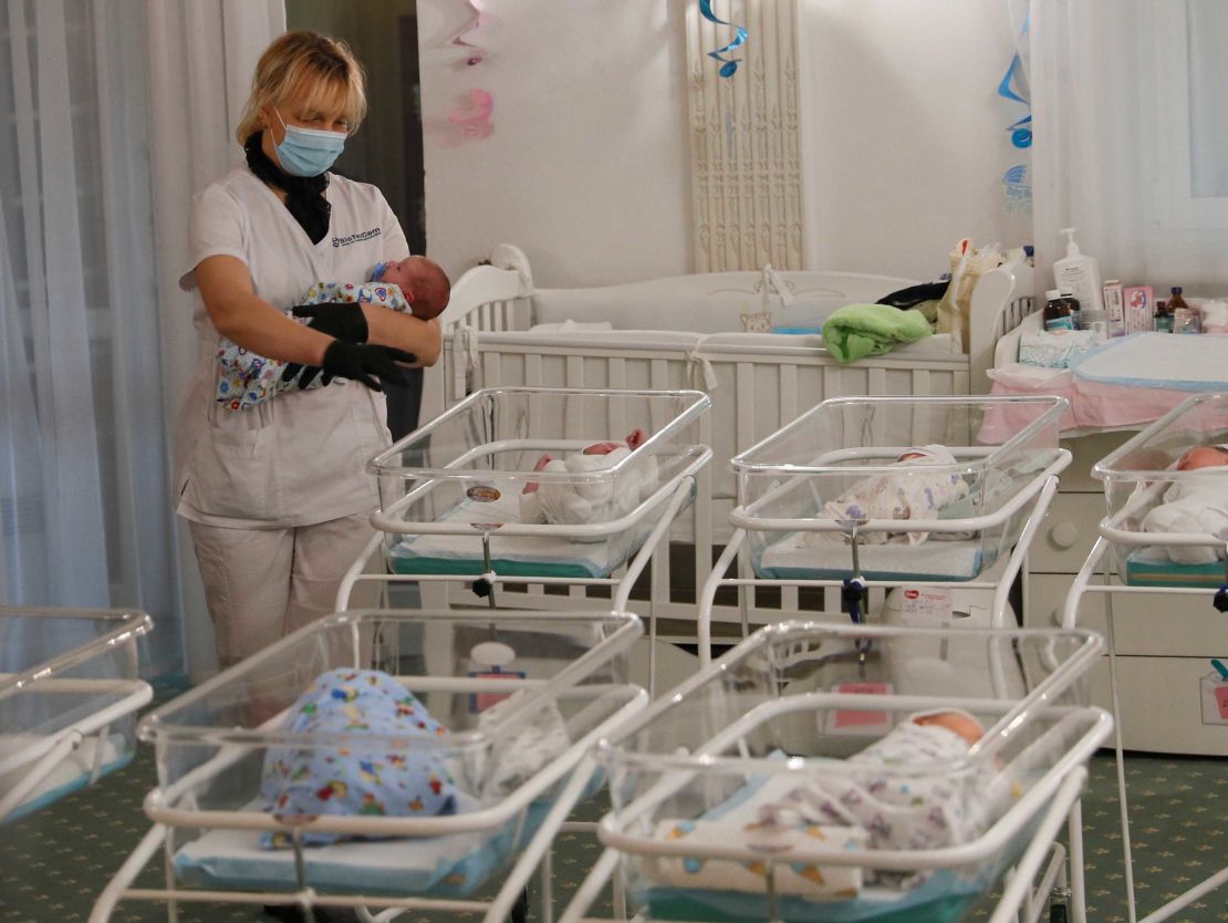 Ukraine's borders are still shut due to the pandemic, leaving dozens of babies trapped at the clinic.