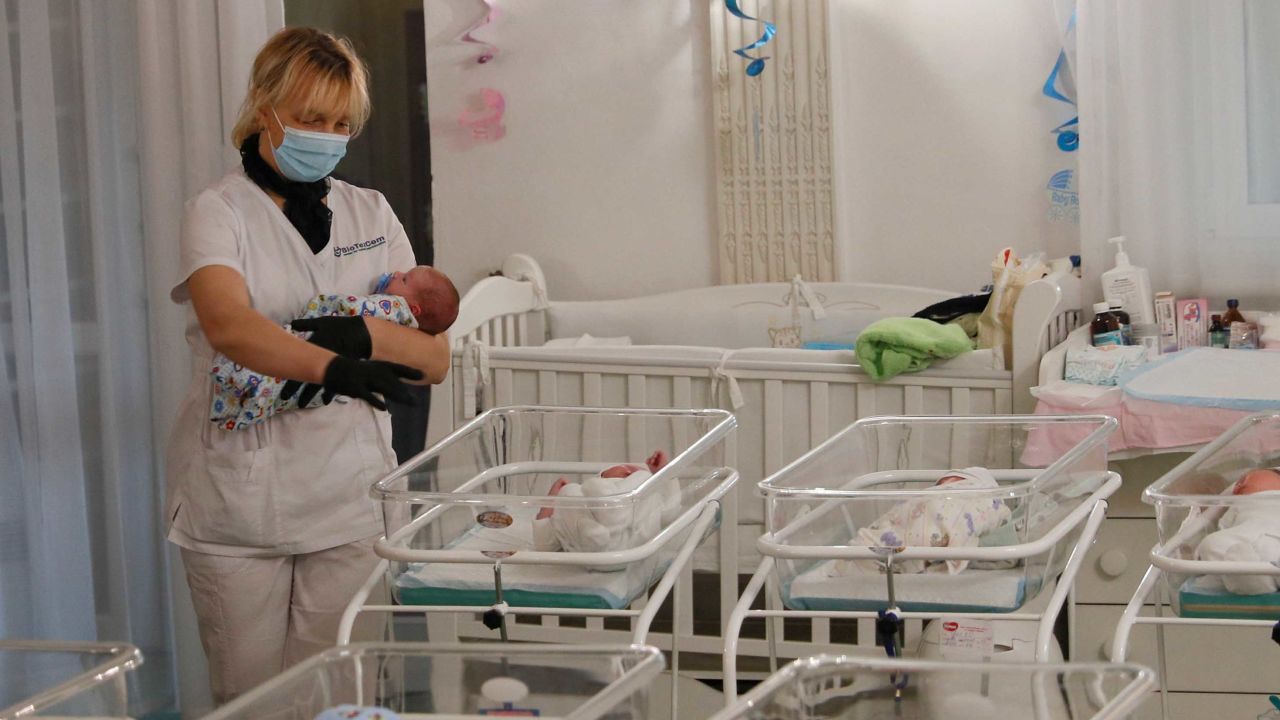 Ukraine's borders are still shut due to the pandemic, leaving dozens of babies trapped at the clinic.