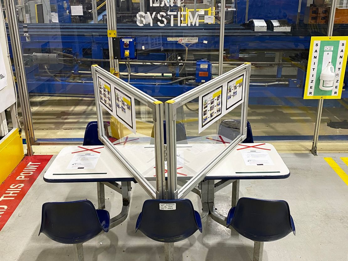 A break table at Fiat Chrysler's Warren Stamping Plant in Michigan includes barriers to protect workers.