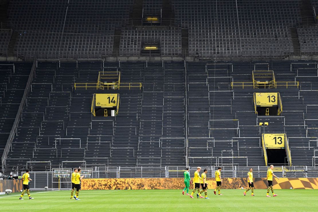 Borussia Dortmund's game against local rival Schalke 04 was played with no fans as soccer returned. 