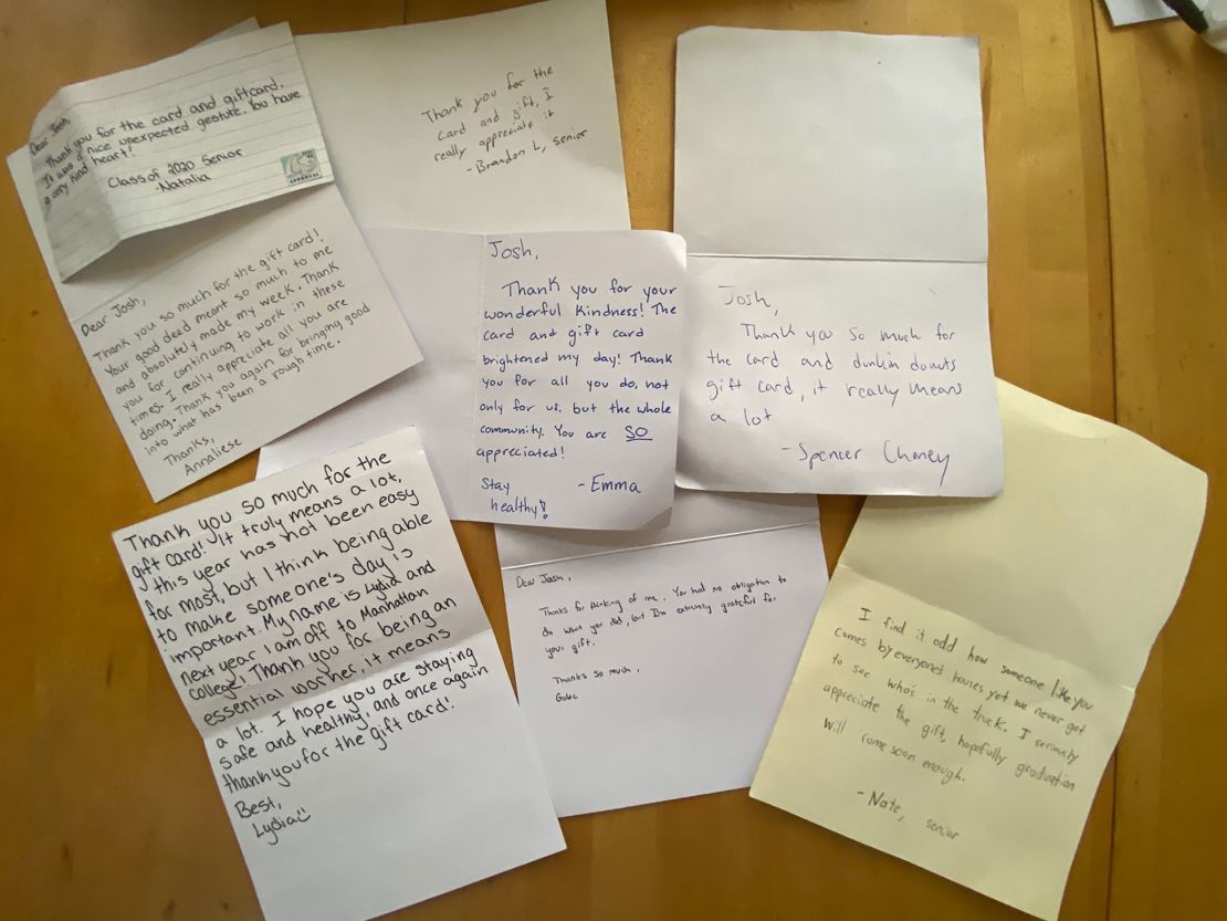 Crowell has received various notes from high school seniors thanking him for his kindness. 