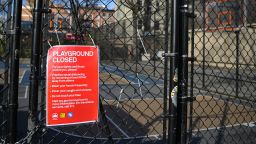 A closed playground in the West Village in New York on April 8.