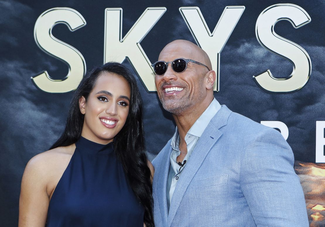 Actor Dwayne Johnson and his daughter Simone Alexandra Johnson attend the premiere of 'Skyscraper' in New York, on July 10, 2018. 