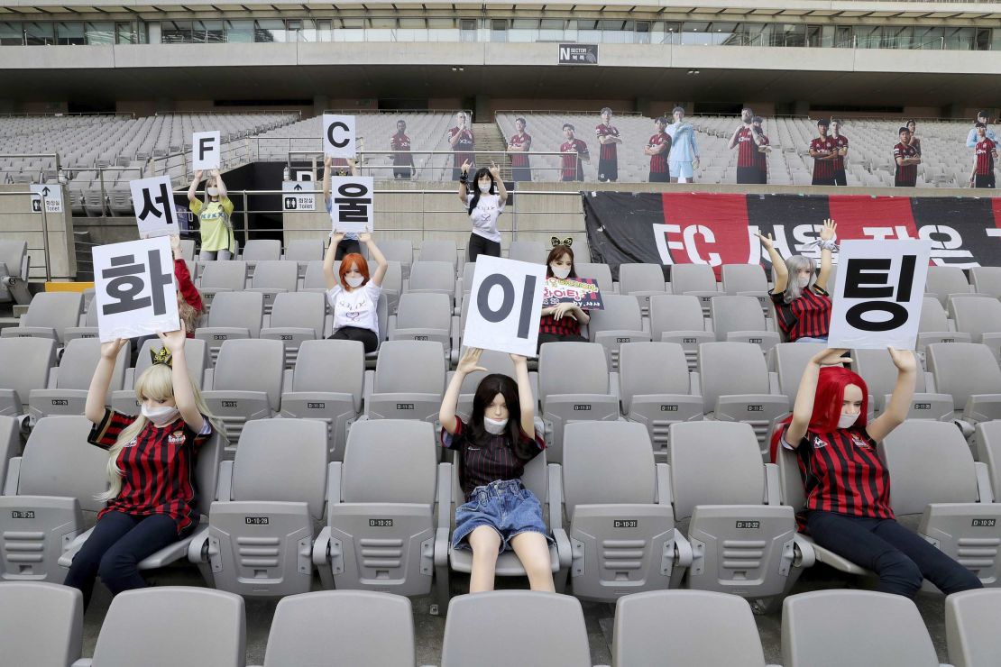 The dolls were in the stands for Sunday's game against Gwangju.