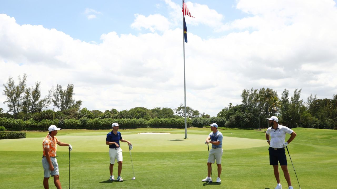 Rickie Fowler, Matthew Wolff, Rory McIlroy and Dustin Johnson compete at the TaylorMade Driving Relief match.