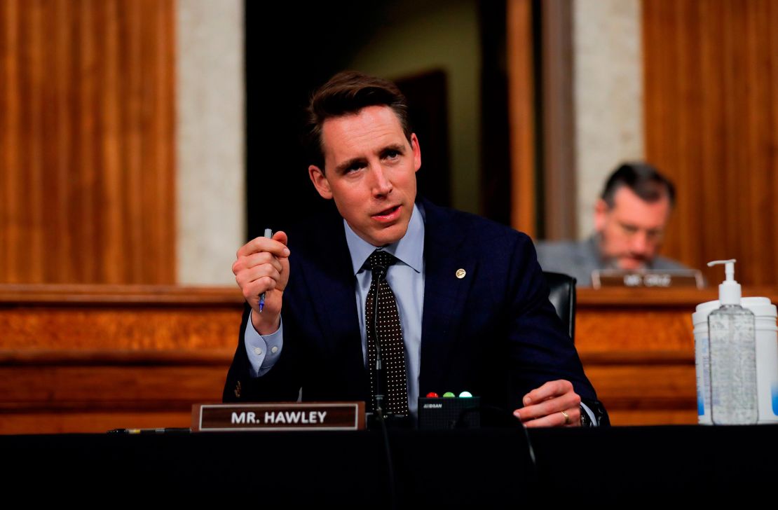 Sen. Josh Hawley, a Missouri Republican, speaks at a hearing on Capitol Hill earlier this year.