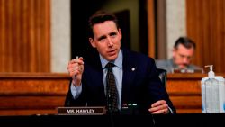 U.S. Senator Josh Hawley (R-MO) speaks during a Senate Judiciary Committee hearing examining liability issues during the coronavirus disease (COVID-19) outbreak on Capitol Hill in Washington, DC on May 12, 2020.