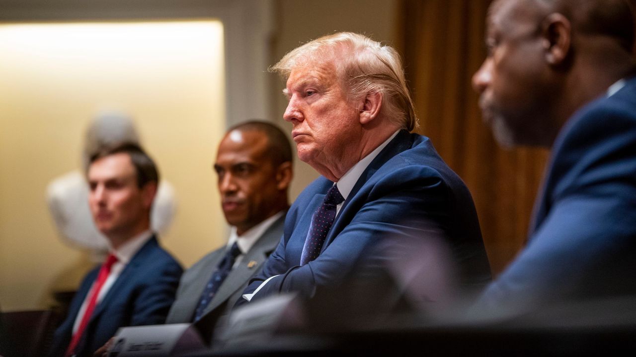 U.S. President Donald Trump listens during a meeting in the Cabinet Room of the White House May 18, 2020 in Washington, DC. President Trump held a meeting to discuss Opportunity Zones.