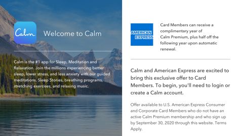 American Express and Calm are offering a complimentary 1-year premium subscription to US personal card members.