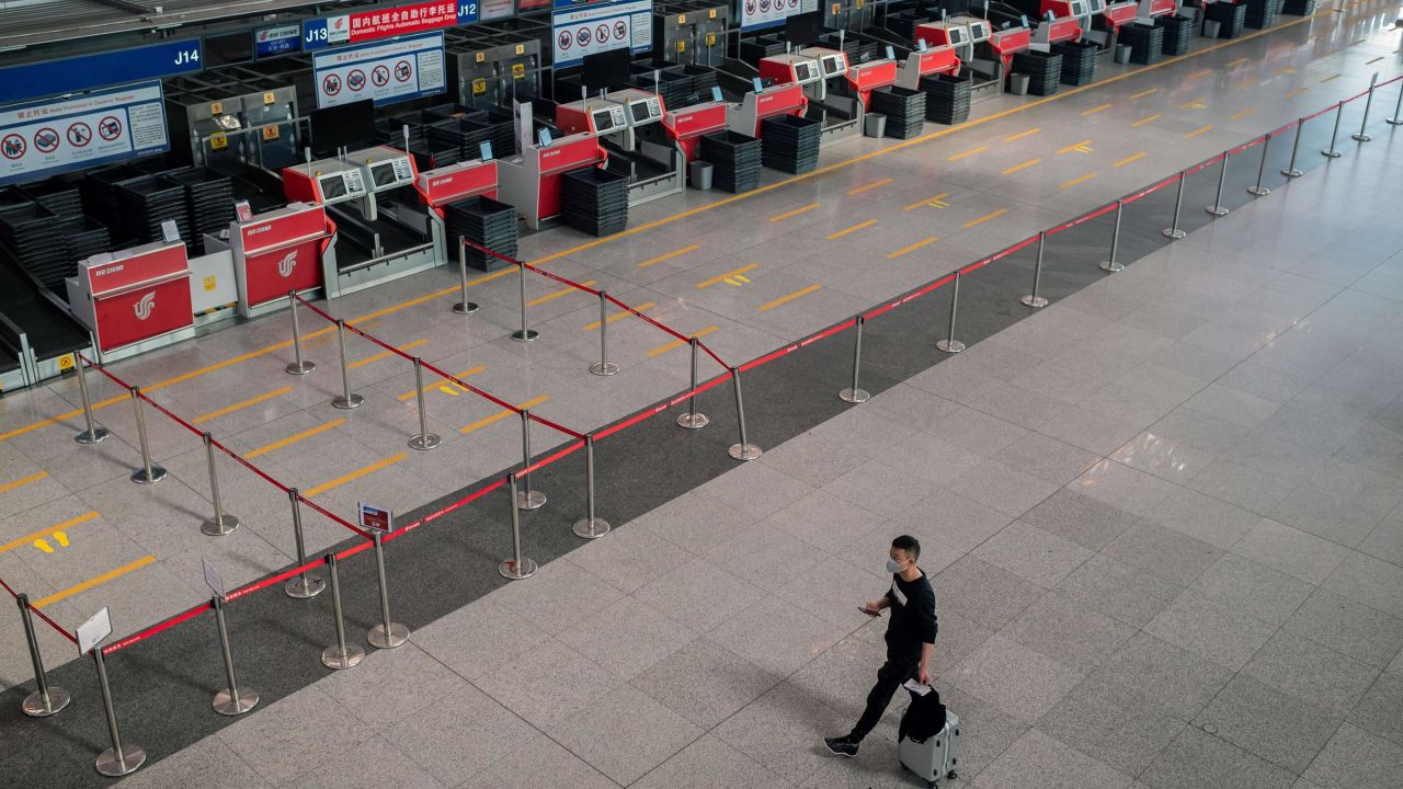 A nearly empty terminal is pictured at Beijing Capital International Airport on April 13, 2020. In 2019, it was the world's second busiest airport.