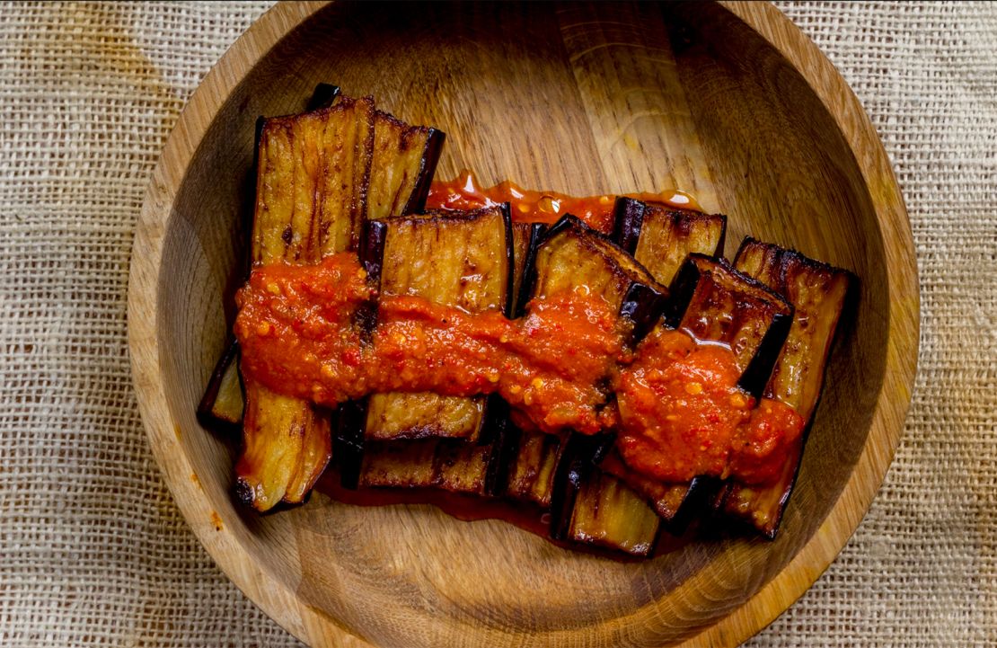 Siska Silitonga's eggplant in basil sambal is spicy and hearty. 