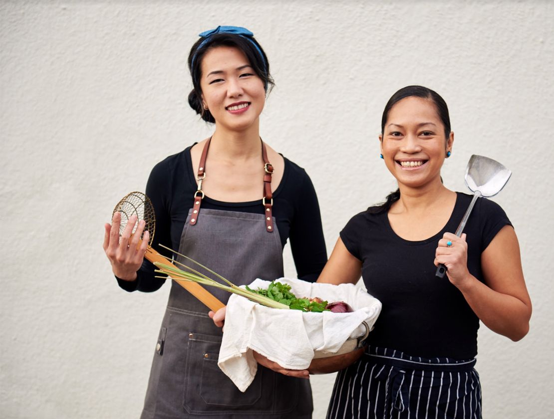 Indonesian chef Siska Silitonga (right) poses with Malaysian chef Tracy Goh (left). 