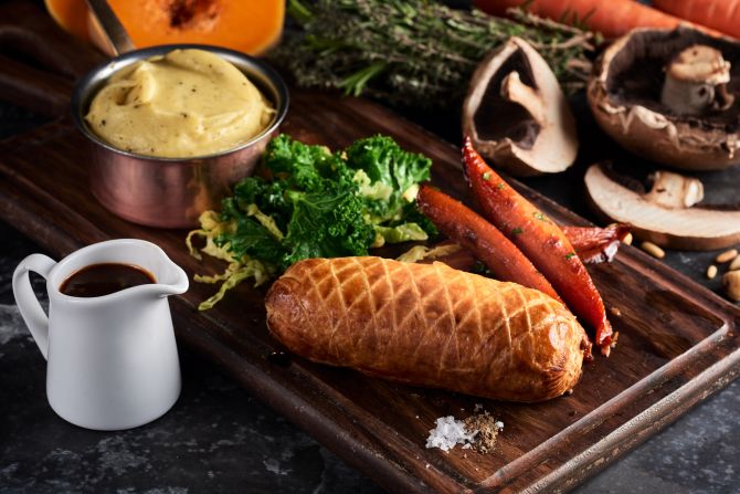 This vegetarian wellington from Gordon Ramsay's Bread Street Kitchen & Bar comes with kale, spiced carrots, and a beetroot jus. 
