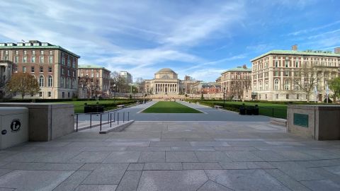 A wide view of the campus lawn at Columbia University during the coronavirus pandemic on April 14, 2020 in New York City. 