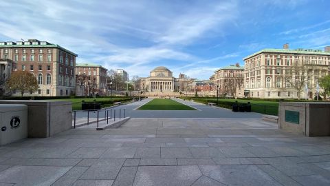 A wide view of the campus lawn at Columbia University during the coronavirus pandemic on April 14, 2020 in New York City.