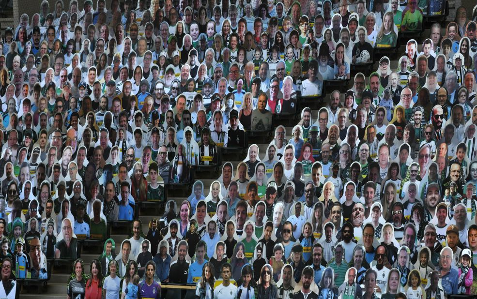 Cardboard cutouts of soccer fans are seen at the Borussia-Park stadium in Mönchengladbach, Germany. The Bundesliga, Germany's top pro soccer league, became <a href="index.php?page=&url=https%3A%2F%2Fwww.cnn.com%2F2020%2F05%2F16%2Fsport%2Fgermany-bundesliga-return-football-spt-intl%2Findex.html" target="_blank">the first major European competition to return amid the coronavirus pandemic.</a>