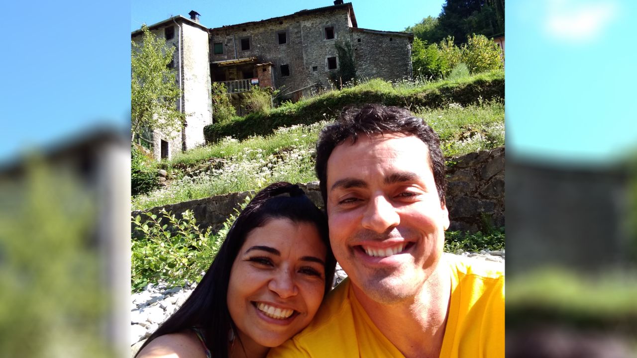 <strong>Trapped in Tuscany:</strong> Brazilian businessman Douglas Roque, pictured here with his cousin, is another dilapidated home purchaser whose enthusiasm for starting a new life has been undimmed by coronavirus. 
