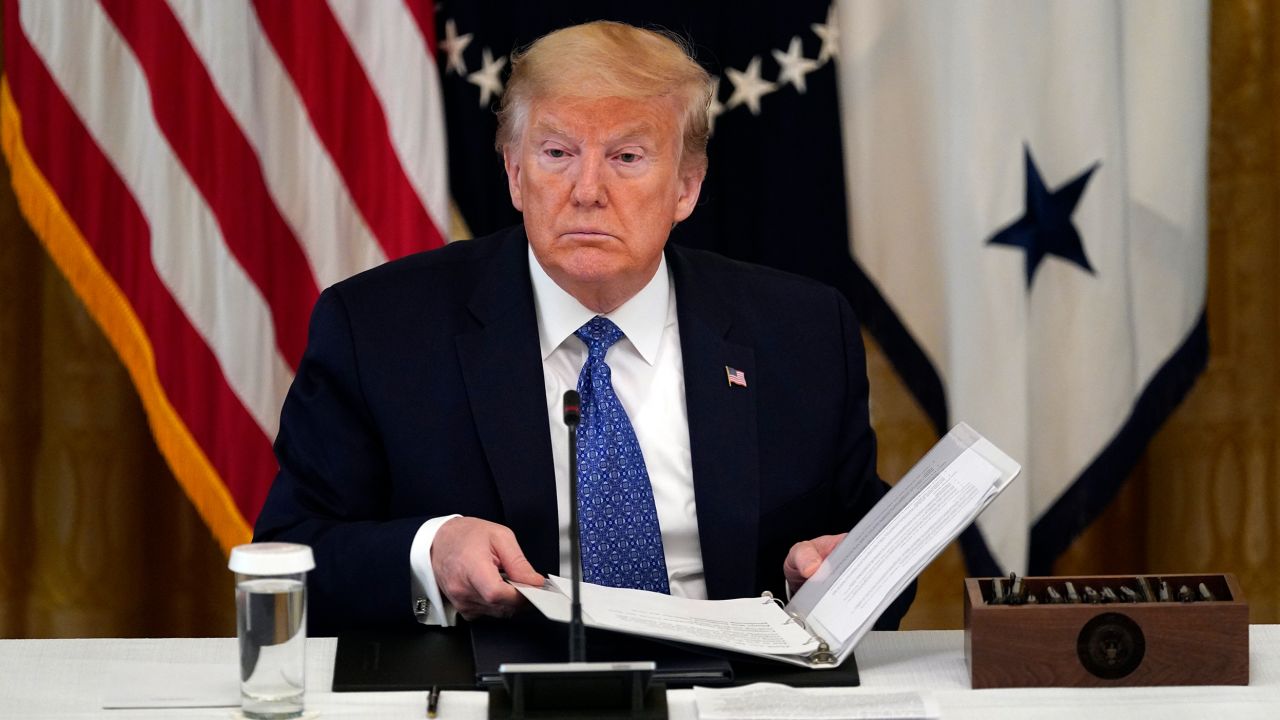 President Donald Trump listens during a Cabinet Meeting in the East Room of the White House, Tuesday, May 19, 2020, in Washington. (AP Photo/Evan Vucci)