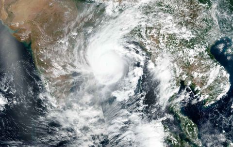 A satellite image released by NASA shows Cyclone Amphan over the Bay of Bengal on Tuesday, May 19.