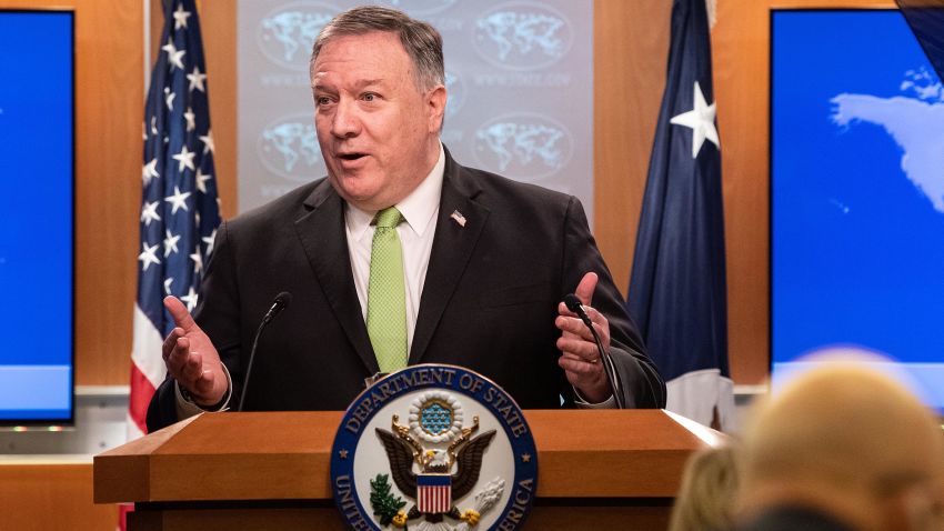 US Secretary of State Mike Pompeo speaks the press at the State Department in Washington, DC, on May 20, 2020.