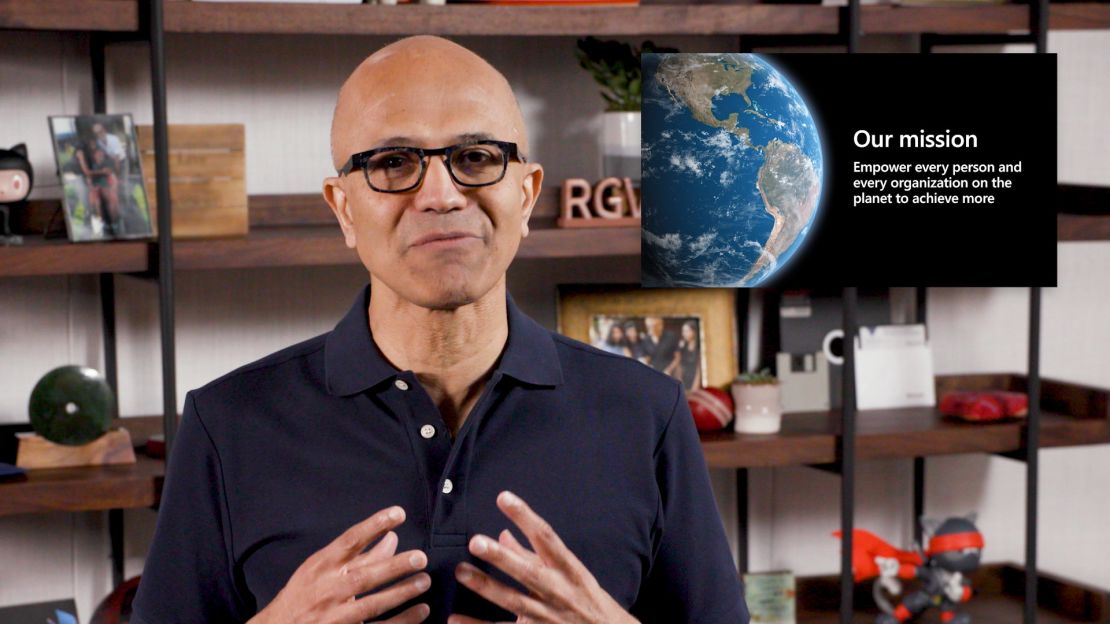 Microsoft CEO Satya Nadella during the first virtual presentation for Build 2020