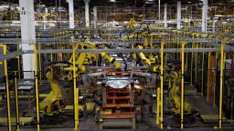 Robots stations assemble vehicle components at the Ford Motor Co. Chicago Assembly Plant in Chicago, Illinois, U.S., on Monday, June 24, 2019. Ford invested $1 billion in Chicago Assembly and Stamping plants and added 500 jobs to expand capacity for the production of all-new Ford Explorer, Explorer Hybrid, Police Interceptor Utility and Lincoln Aviator. Photographer: Daniel Acker/Bloomberg via Getty Images