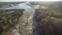 An aerial image made by a drone shows the Edenville, Michigan dam breach on Wednesday, May 20.