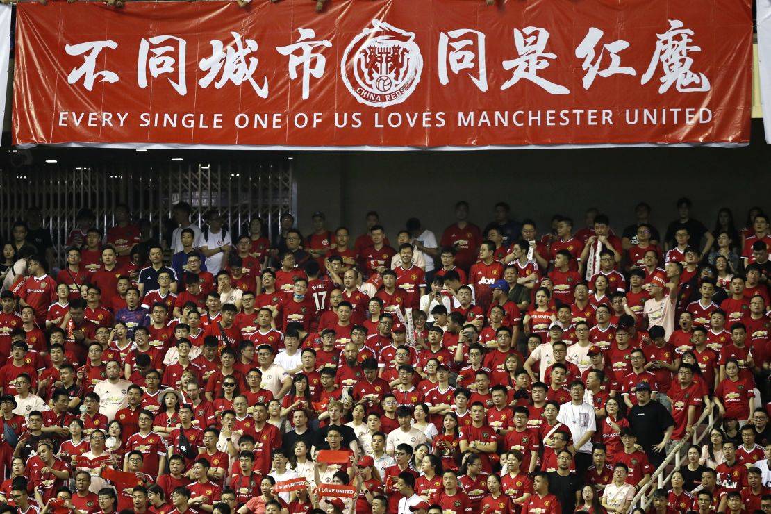 Supporters cheer during the International Champions Cup match between Tottenham and United at the Shanghai Hongkou Stadium in Shanghai, China, last year.