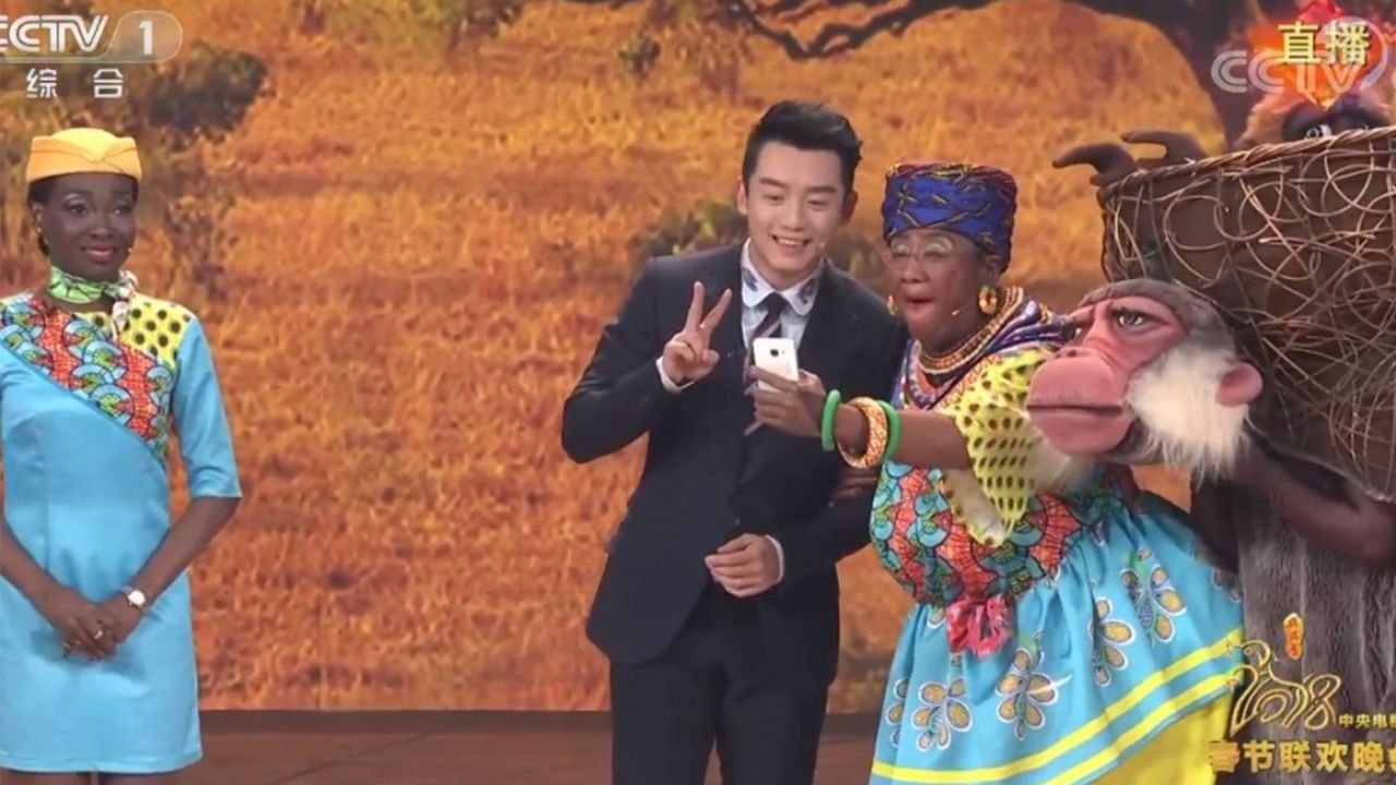 A still image from the annual Chinese New Year gala on CCTV in 2018 which drew ire after a Chinese woman appeared in black face.