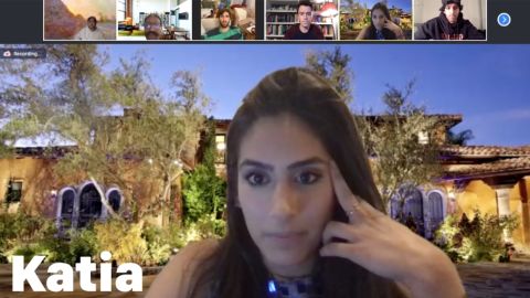 Katia Ameri's Zoom background featured a photo of the iconic Bachelor mansion.