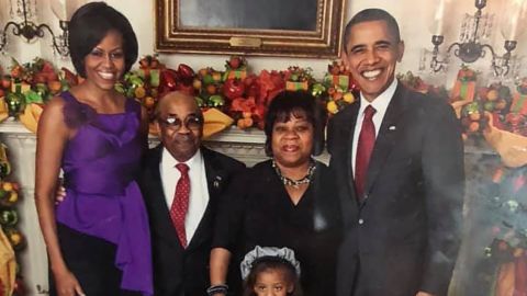 Former White House butler Wilson Roosevelt Jerman with then-President Barack Obama and first lady Michelle Obama.