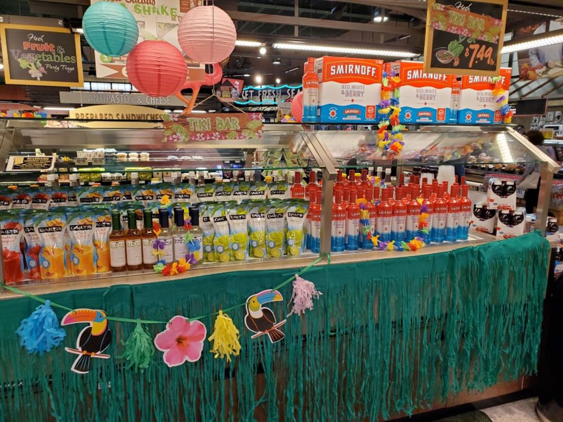 The salad bar at one Dierbergs supermarket transformed into a tiki bar.