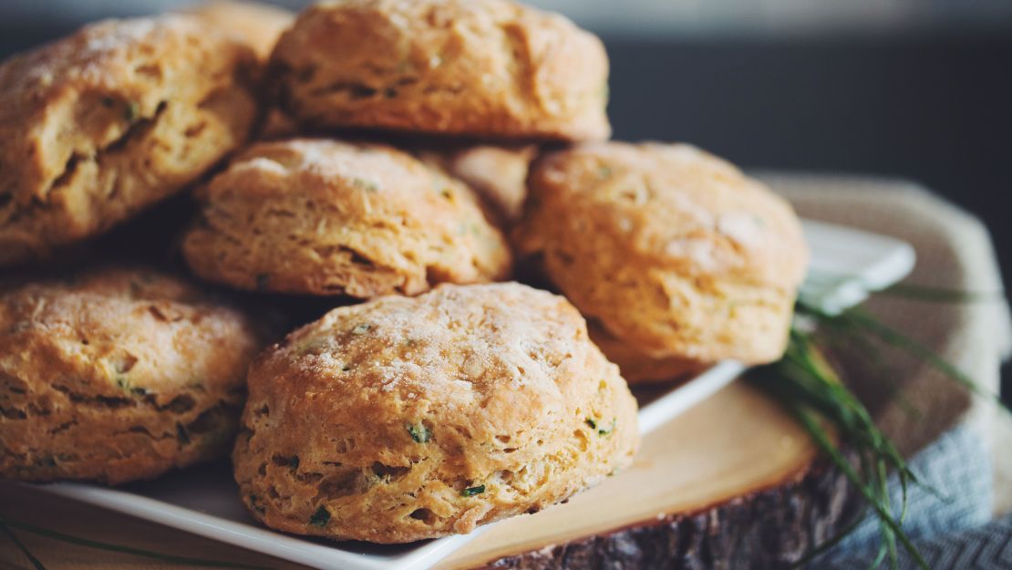 Hot for Food's cheesy chive biscuits are as flaky as their non-vegan counterparts.