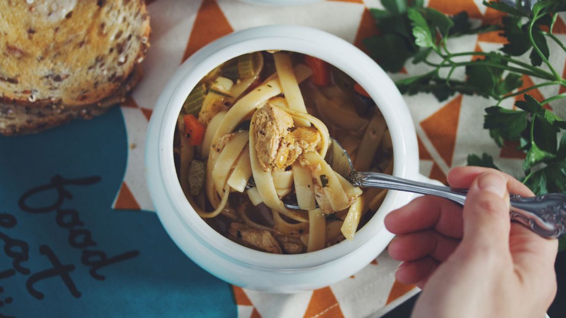 Hot for Food's vegan chicken noodle soup is reminiscent of a longtime family favorite. 