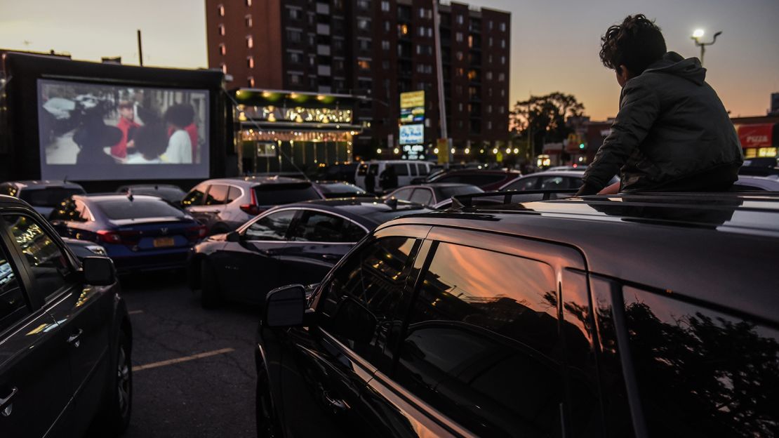 A child watches a movie at a drive-in movie at the Bel Aire diner in Queens, New York City.