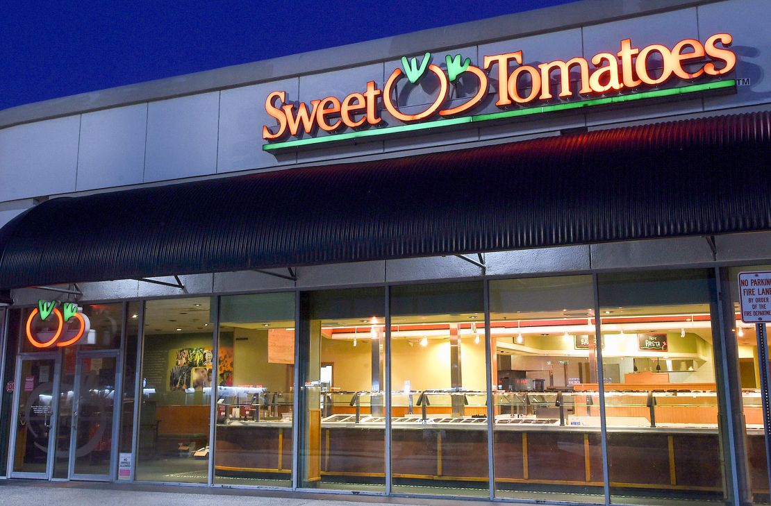 A Sweet Tomatoes restaurant that was temporarily closed due to the Covid-19 pandemic is seen on the day that Garden Fresh Restaurants announced that it will not reopen its 97 Sweet Tomatoes and Souplantation locations across the United States. 