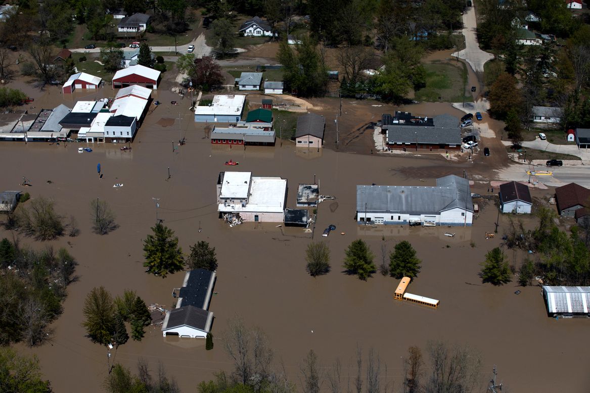 Buildings are surrounded by floodwaters in this aerial photo taken in Midland, Michigan, on Wednesday, May 20. <a href="https://www.cnn.com/2020/05/21/us/michigan-dams-flood-waters-thursday/index.html" target="_blank">Two dams failed in the area,</a> forcing about 11,000 people to evacuate their homes. <a href="https://www.cnn.com/2020/05/20/us/michigan-dam-failure-before-after-photos-trnd/index.html" target="_blank">See before-and-after images</a>