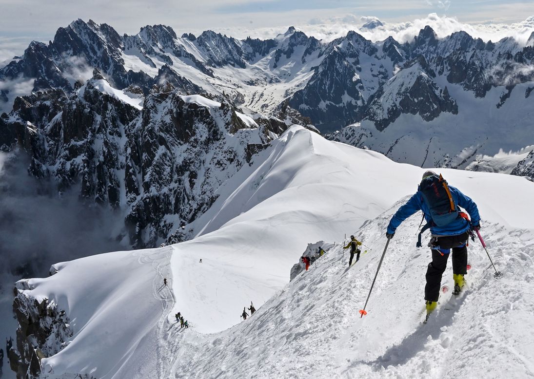 Mountaineers ski in Chamonix, France, on Saturday, May 16. France had just eased lockdown measures meant to slow the spread of the coronavirus.