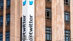 August 21, 2019 San Francisco / CA / USA - Close up of Twitter logo at their headquarters in downtown San Francisco