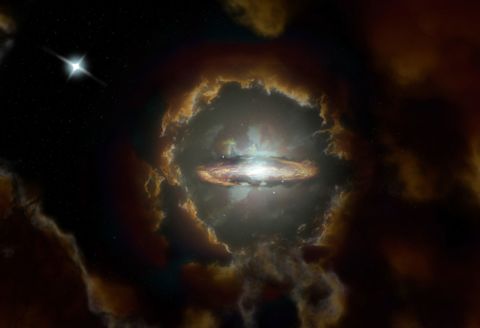 This is an artist's impression of the Wolfe Disk, a massive rotating disk galaxy in the early universe. 