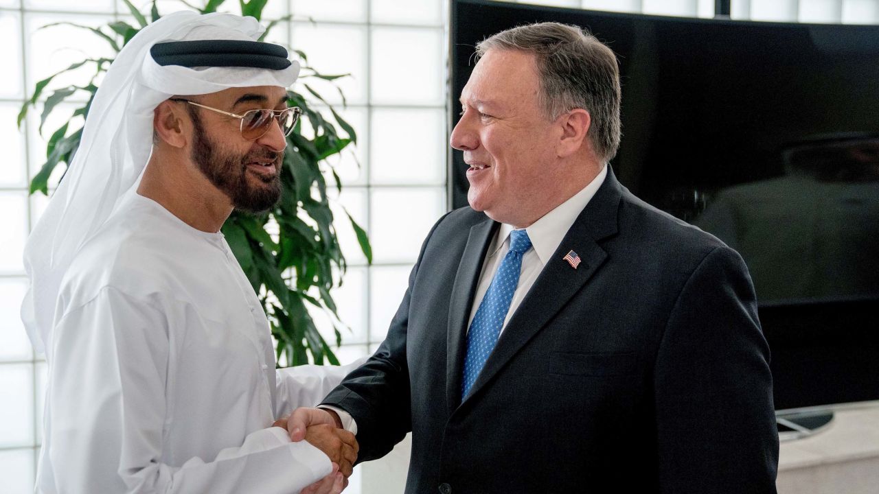 Mike Pompeo (R) pictured with the UAE's Crown Prince Mohammed bin Zayed in 2018. 