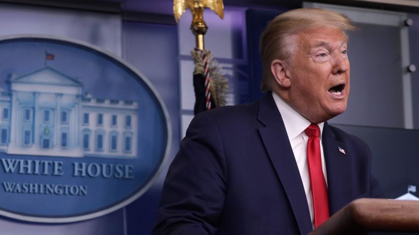 U.S. President Donald Trump makes a statement in the briefing room at the White House on May 22, 2020 in Washington, DC. President Trump announced news CDC guidelines that churches and places of worship are essential and must reopen now.