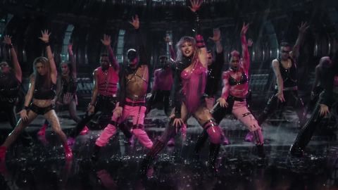 Lady Gaga in a scene from the video for her single featuring Ariana Grande, "Rain On Me."