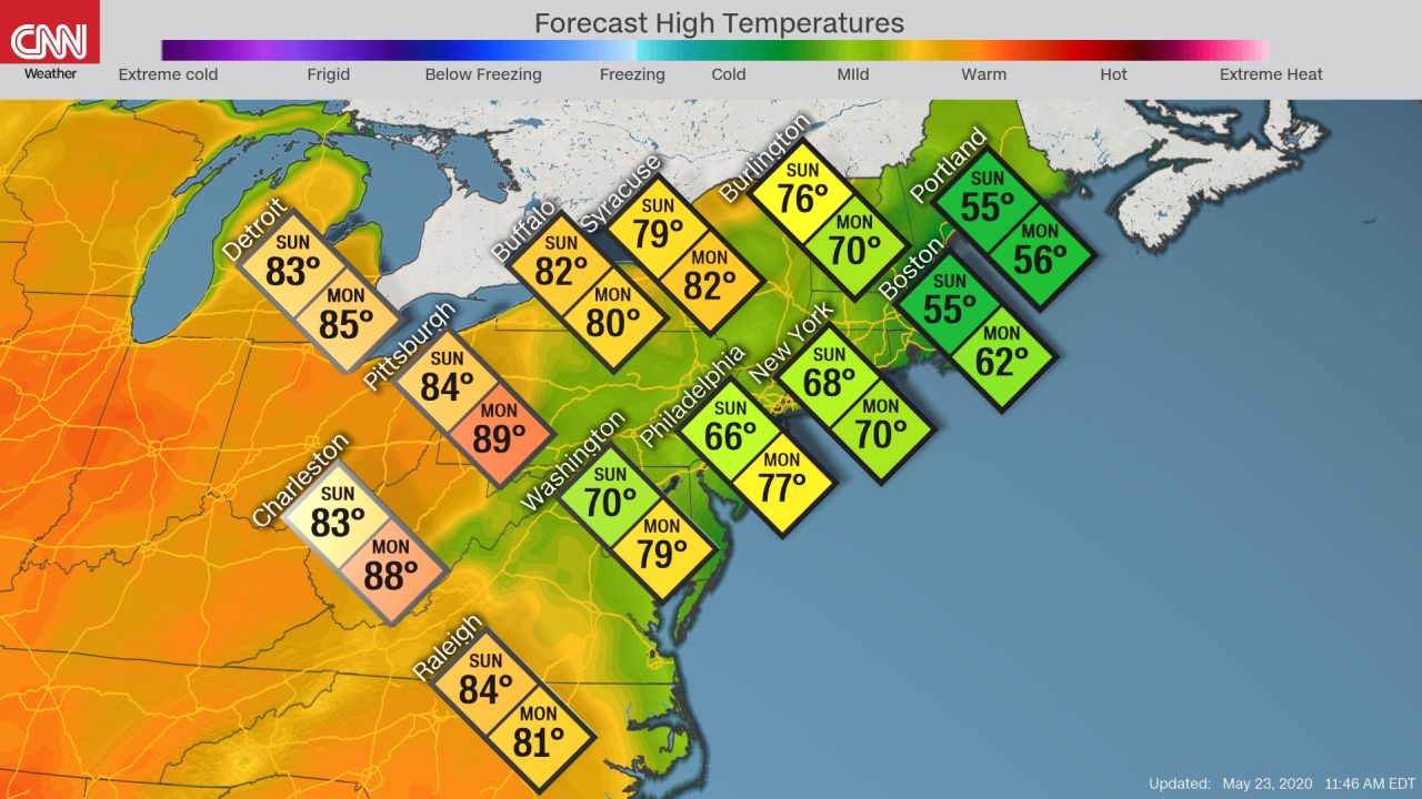 weather memorial day weekend high temperatures northeast sunday monday