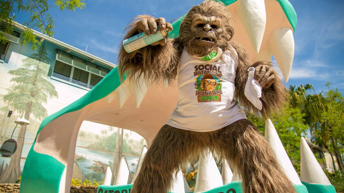 Follow safety protocols at Gatorland -- Social Distancing Skunk Ape has his eyes on you!