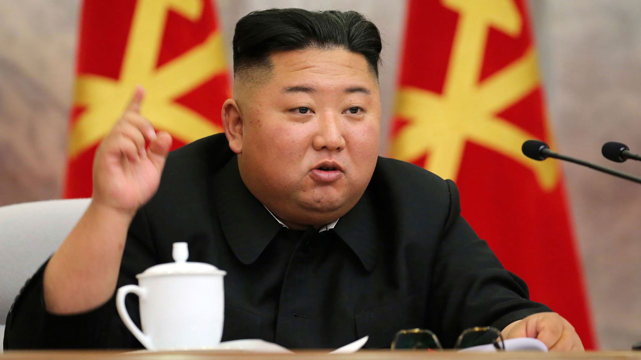 In this undated photo provided on Sunday, May 24, 2020, by the North Korean government, North Korean leader Kim Jong Un speaks during a meeting of military leaders. The content of this image is as provided and cannot be independently verified.