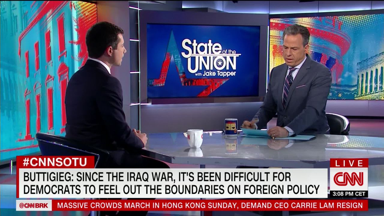 Jack Tapper interviews Pete Buttigieg on State of the Union in 2019.