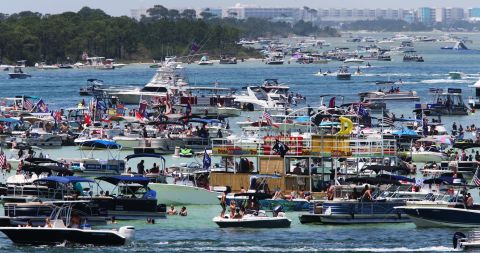 People on boats gather in an area known as "Crab Island" near Destin, Florida, on Saturday.